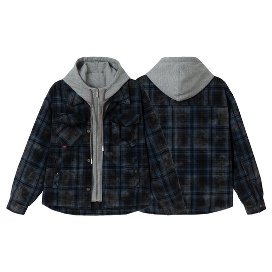Herren karierte Layer‑Hemdjacke mit integrierter Kapuzen‑Innenjacke Shop Nory