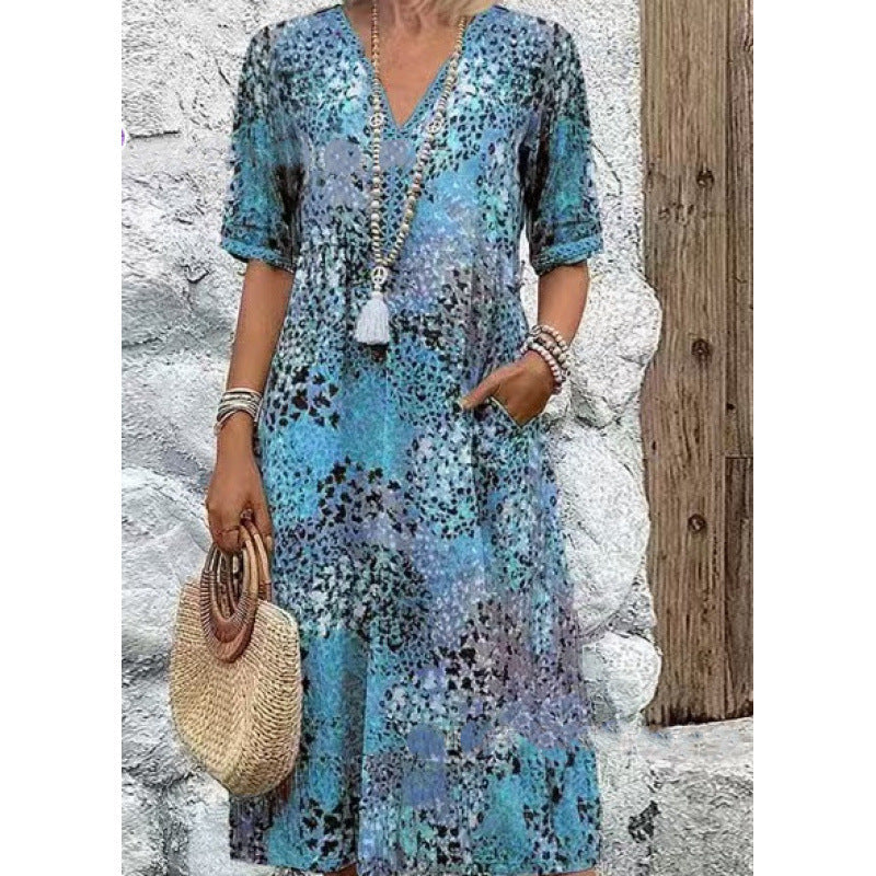 Damen Strandkleid im lässigen Stil mit Taschen und V-Ausschnitt