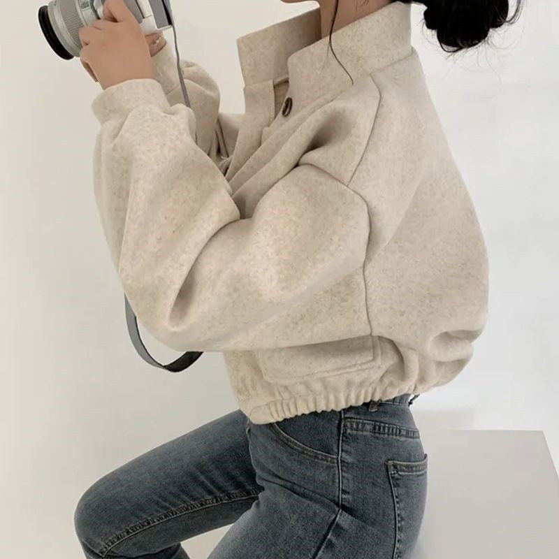 Damen cropped Bomberjacke mit voluminösen Ärmeln und praktischen Taschen