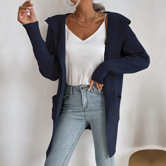 Damen Langer gerippter Cocoon-Cardigan aus leichtem Feinstrick mit Eingrifftaschen Shop Nory