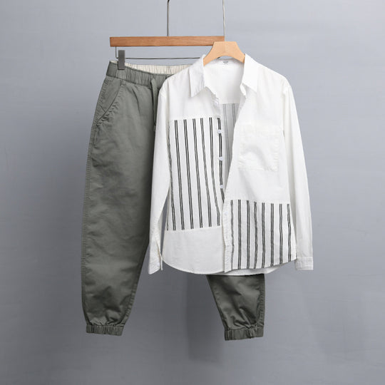Damen Zweiteiliges Loungewear-Set mit Oversize-Hemd im Streifenpatch und elastischer Bund-Jogger Shop Nory