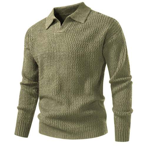 Herren Polokragen-Feinstrickpullover mit strukturierter Wellenoptik und geripptem Saum Shop Nory