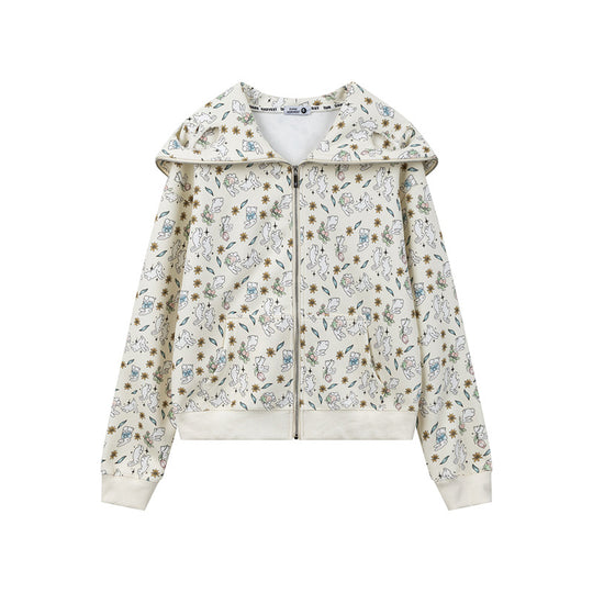 Damen Kapuzen-Sweatjacke mit Reißverschluss und niedlichem Allover-Print Shop Nory