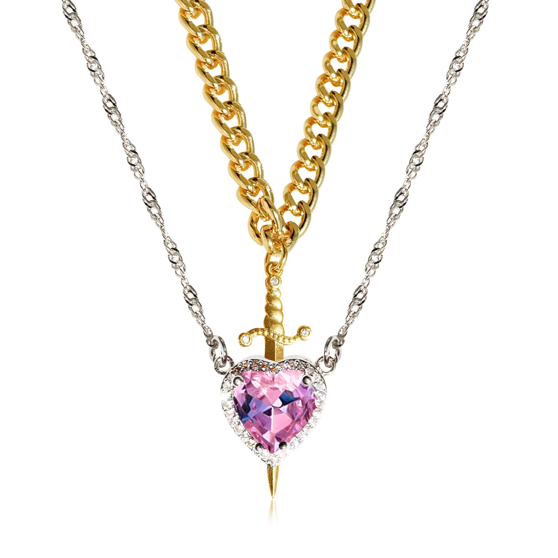 Damen Halskette mit herzförmigem Anhänger und künstlerischem Schwertdesign Shop Nory