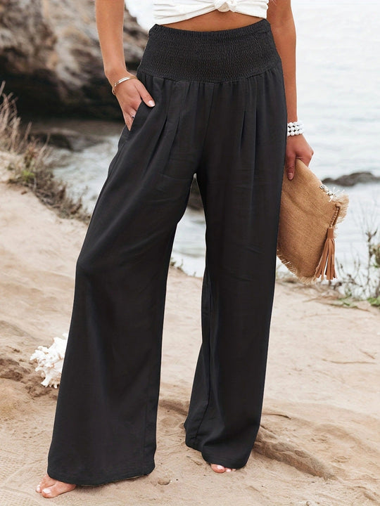 Damen weite Leinenhose mit elastischem Bund