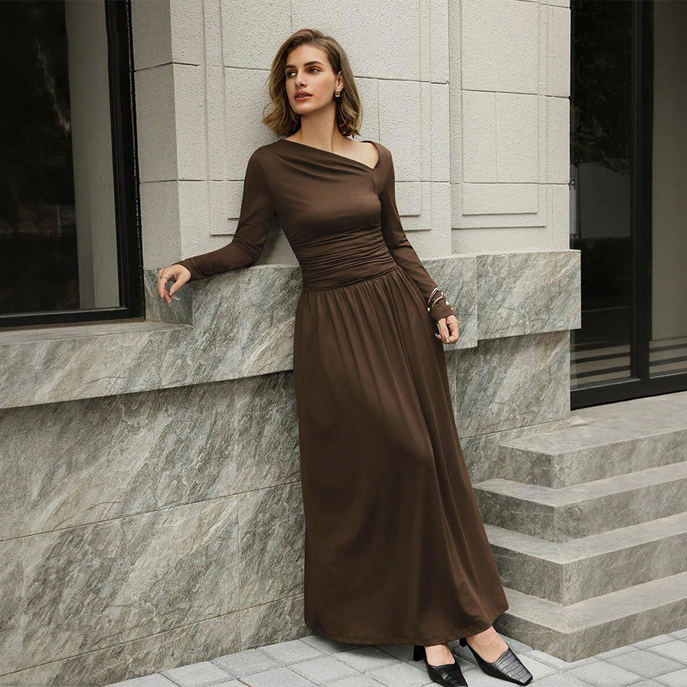 Damen asymmetrisches Maxikleid mit langem Ärmel und geraffter Taillenpartie Shop Nory