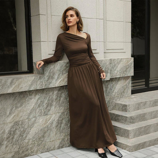 Damen asymmetrisches Maxikleid mit langem Ärmel und geraffter Taillenpartie Shop Nory