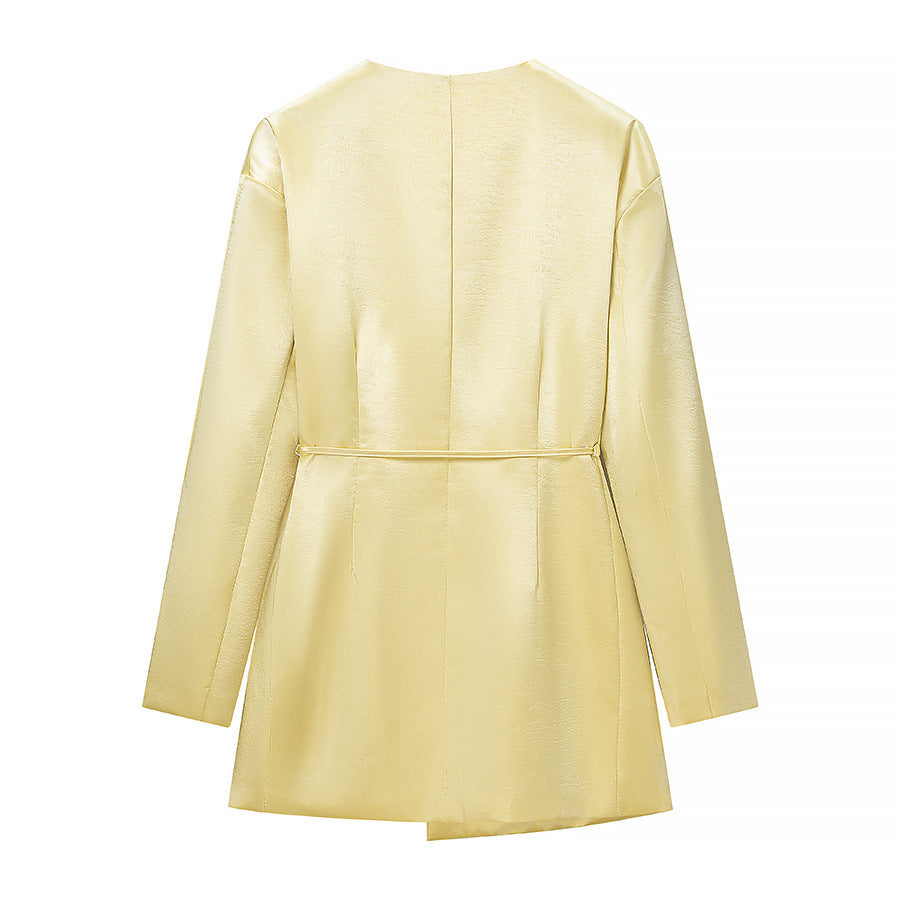 Damen Zweiteiliges Satin-Ensemble mit Wickelblazer und weiter Plissee-Hose Shop Nory