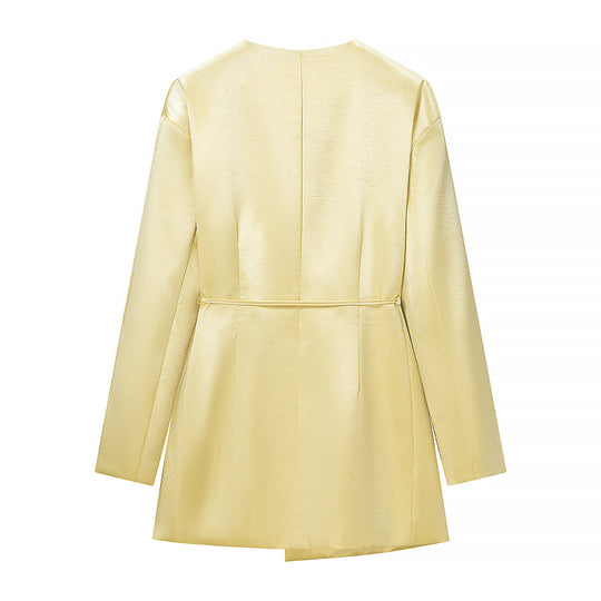 Damen Zweiteiliges Satin-Ensemble mit Wickelblazer und weiter Plissee-Hose Shop Nory