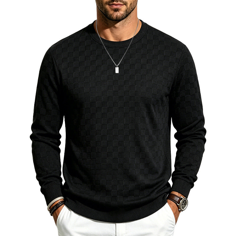 Herren Feiner Rundhals-Strickpullover mit dezentem Schachbrettmuster Shop Nory