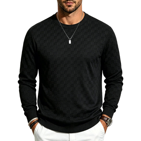 Herren Feiner Rundhals-Strickpullover mit dezentem Schachbrettmuster Shop Nory