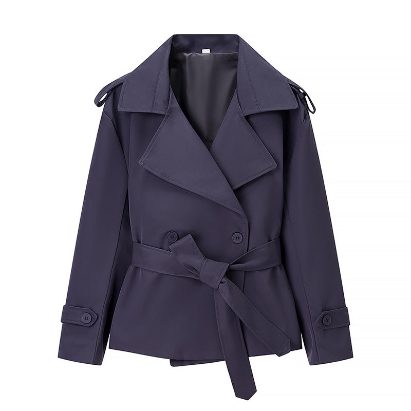 Damen Kurzer Trenchcoat mit Bindegürtel und Doppelreiher Shop Nory