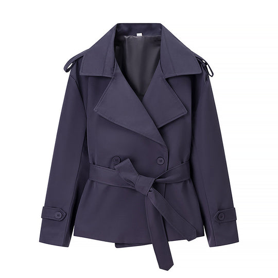 Damen Kurzer Trenchcoat mit Bindegürtel und Doppelreiher Shop Nory