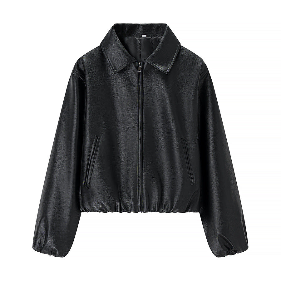 Damen Kurz geschnittener Lederimitat-Blouson mit Reißverschluss und Gummizugsaum Shop Nory