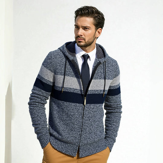 Herren Strukturiertes Kapuzencardigan mit Kontraststreifen und durchgehendem Reißverschluss Shop Nory