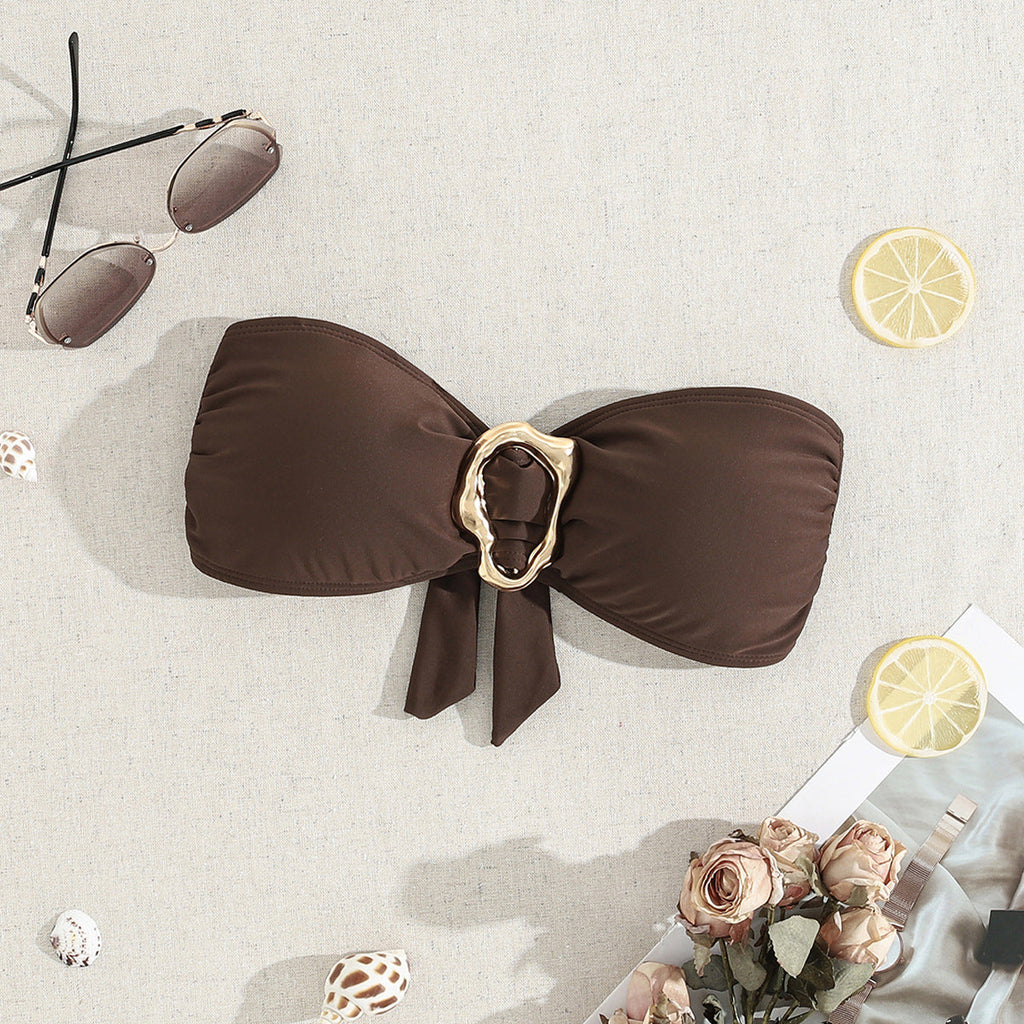 Damen Bandeau-Bikini mit eleganter Goldschließe
