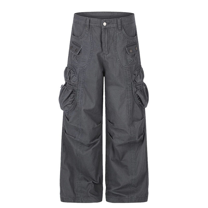Damen weite Utility-Cargohose mit gerafften Seitentaschen und Ziernähten Shop Nory