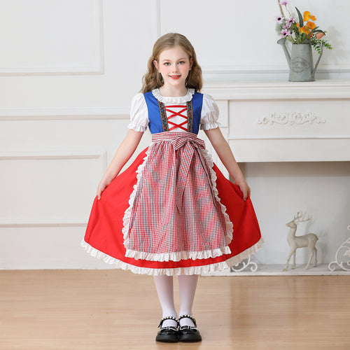 Damen nan traditionelles Kinder-Dirndl Kleid mit geraffter Schürze und Spitzenbesatz Shop Nory