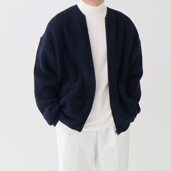 Strickjacke Lockere Passform Rippstrick Offene Vorderseite Weiches Wollgefühl