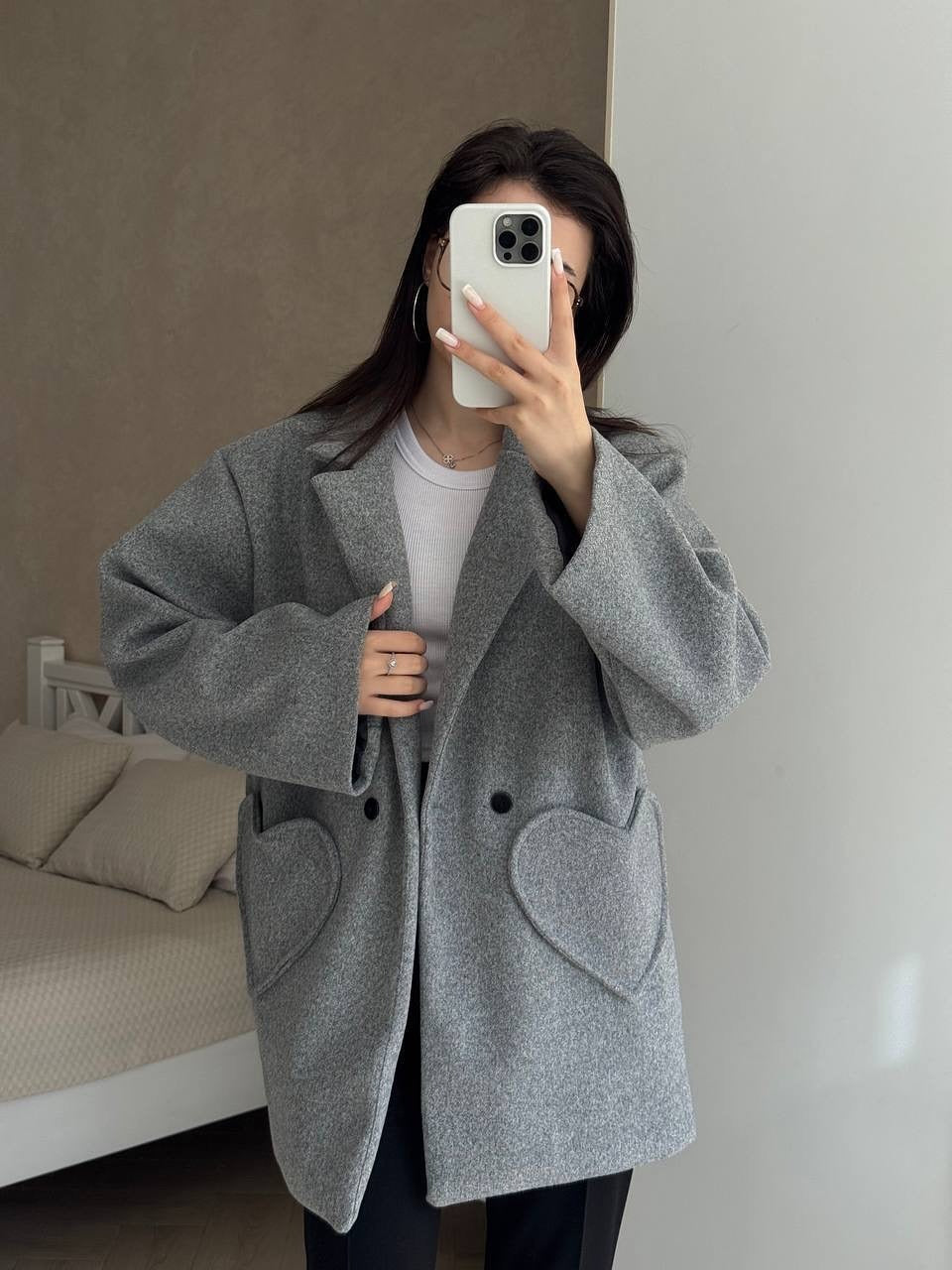 Damen Oversized Blazer-Mantel mit herzförmigen Taschen Shop Nory