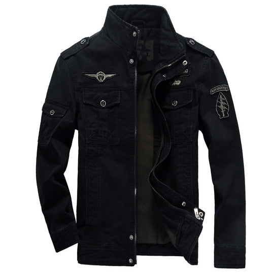 Herren Canvas-Fieldjacke im Pilotenstil mit Stehkragen, Utility-Taschen und Abzeichenapplikationen Shop Nory