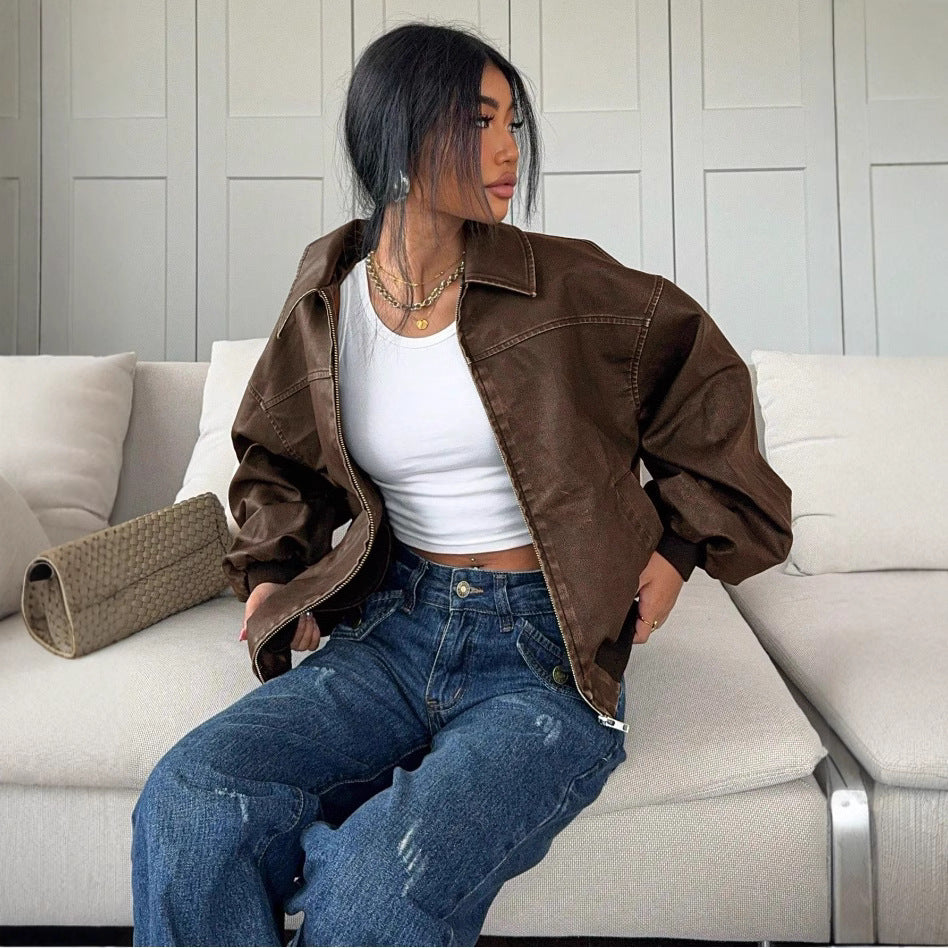 Damen oversized Bomberjacke mit lässigem Schnitt und voluminösen Ärmeln