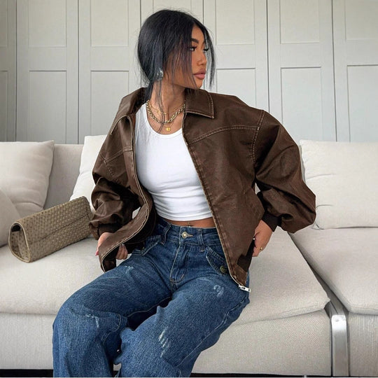 Damen oversized Bomberjacke mit lässigem Schnitt und voluminösen Ärmeln