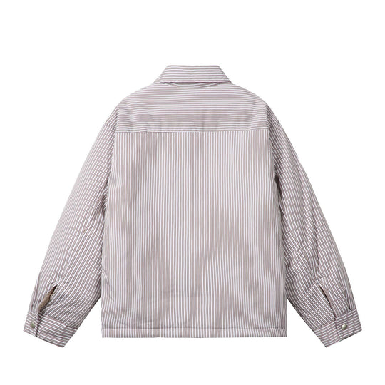 Unisex Gestreifte Boxy-Overhemdjacke mit Druckknopfleiste und Brusttasche Shop Nory