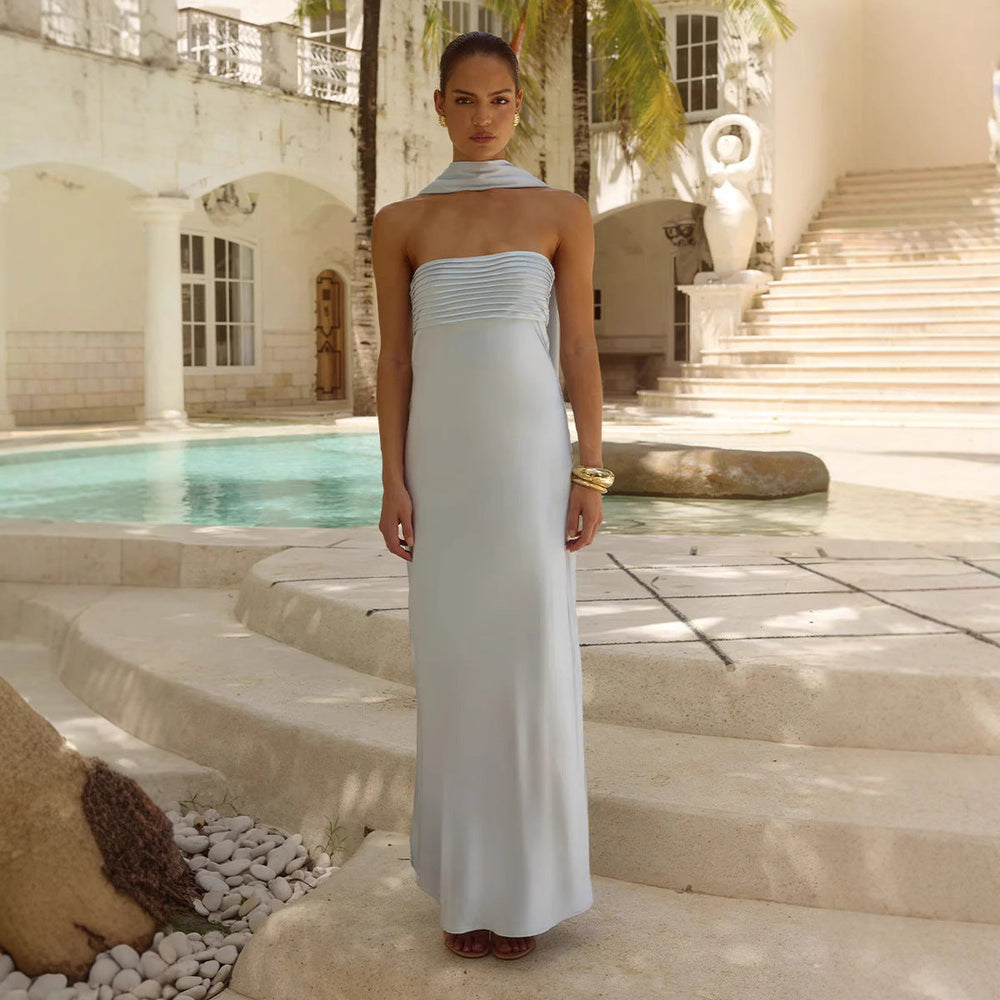 Damen Elegantes Maxikleid mit schulterfreiem Design und schmalem Oberteil