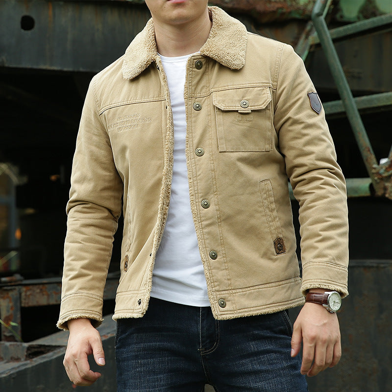 Herren Sherpagefütterte Canvas‑Truckerjacke mit Teddyfutter und Hemdkragen Shop Nory