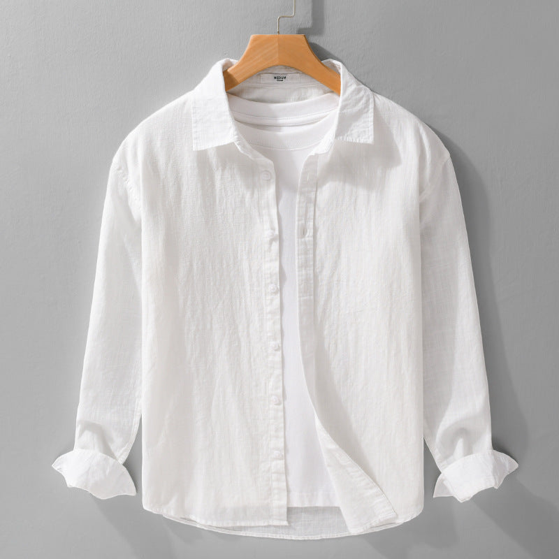 Herren Leichtes Crinkle-Leinen Baumwoll-Hemd im Layering-Stil mit Kentkragen Shop Nory