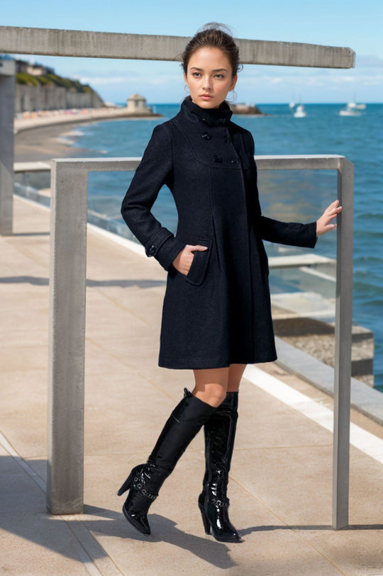 Damen Taillierter Wollmix-Mantel mit hohem Stehkragen und A-Linien-Silhouette Shop Nory