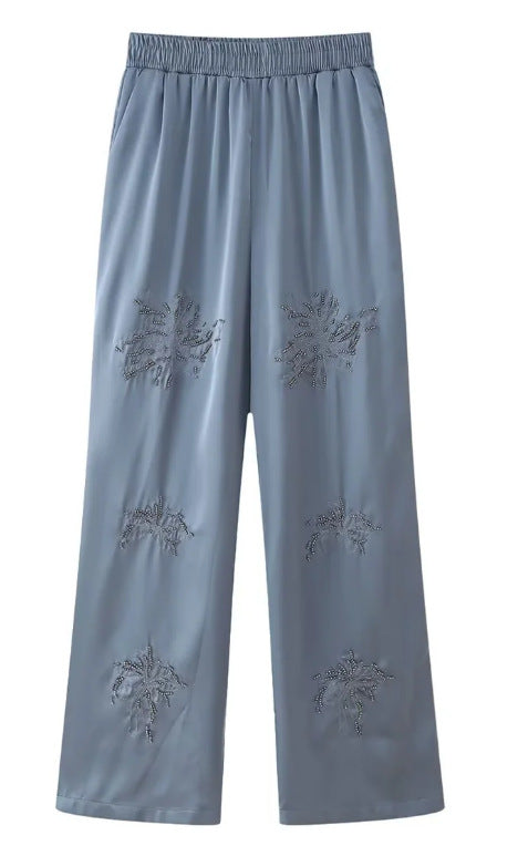 Damen bestickte Seidenoptik-Bluse mit funkelnden Kristallapplikationen und Hemdkragen Shop Nory