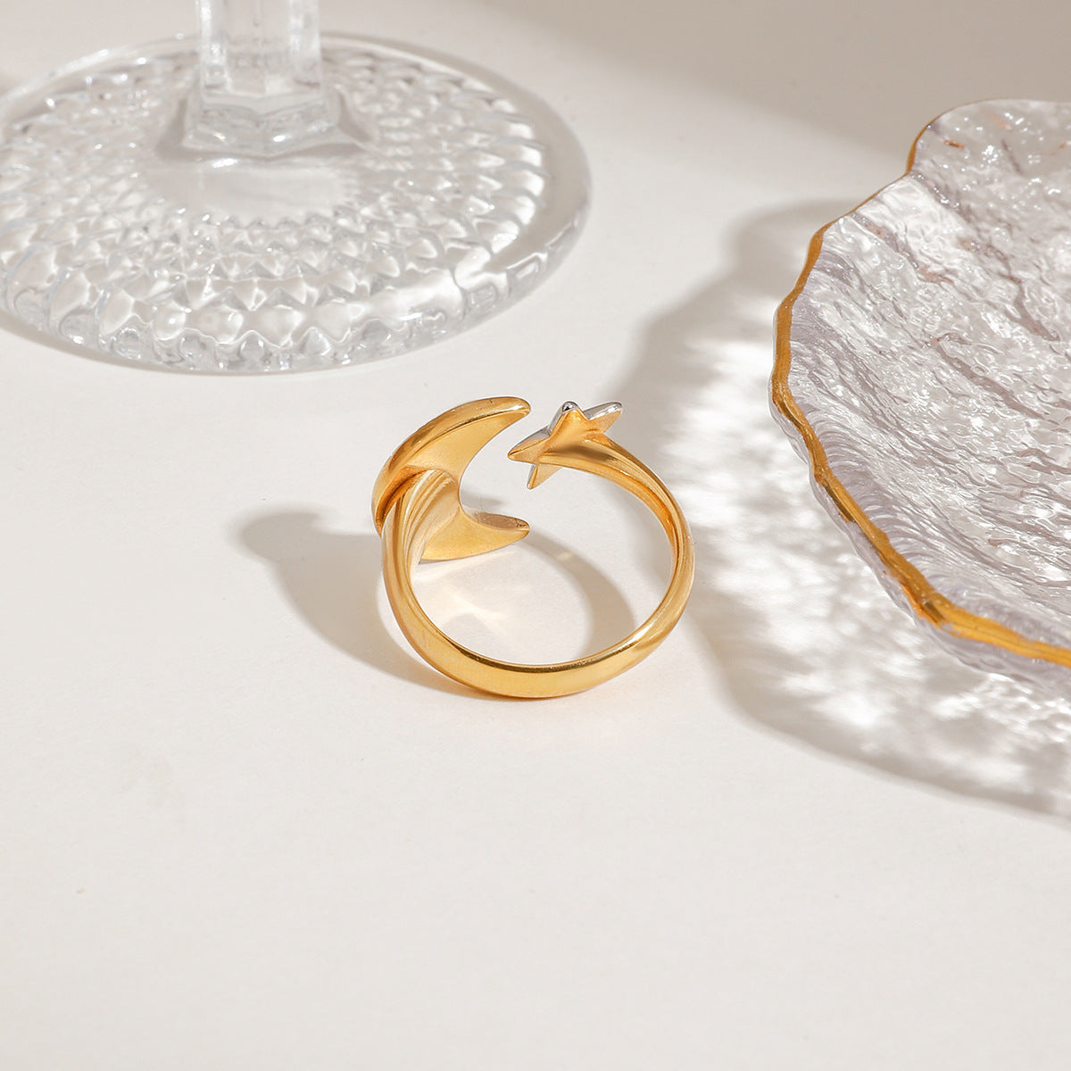 Damen Offener Ring mit Mond- und Sternmotiv Shop Nory