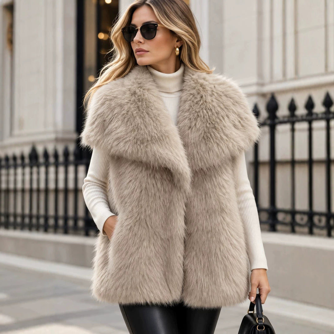 Damen Ärmellose Luxus‑Faux‑Fur‑Weste mit extraweichem Langflor und übergroßem Schalkragen Shop Nory