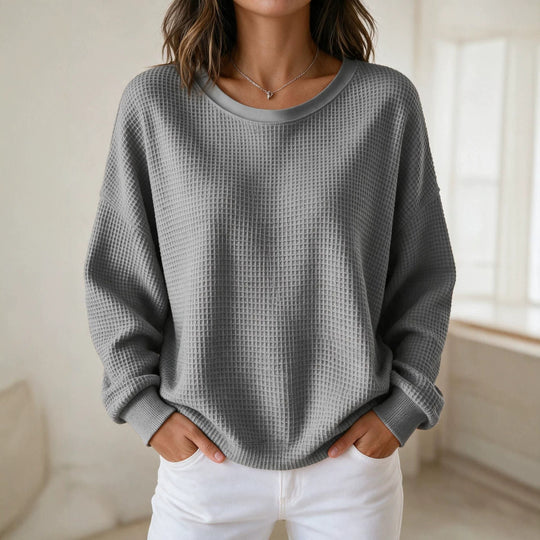 Damen Oversize Waffelstrick-Sweatshirt mit Rundhalsausschnitt Shop Nory