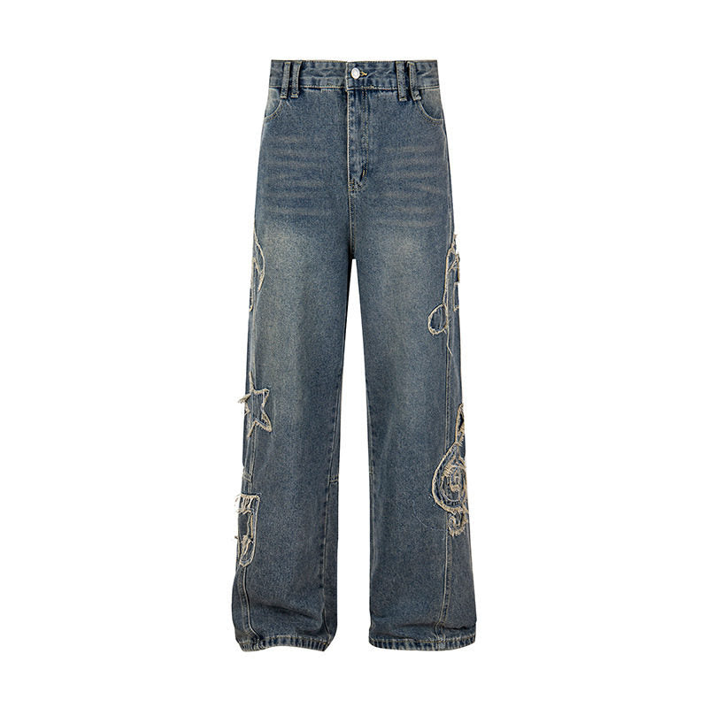 Damen Jeans mit hohem Bund, weitem Beinverlauf, Stick- und Destroy-Details Shop Nory