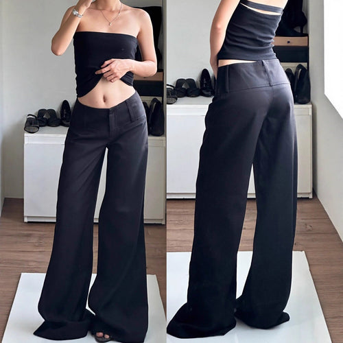 Damen Weite Flared-Hose mit hohem Bund und seitlichen Taschen