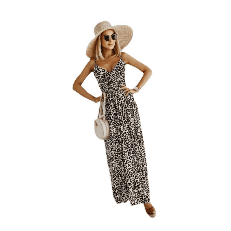 Damen Sleek Leopardenmuster Maxi Kleid
