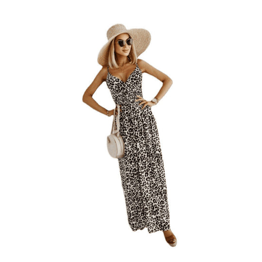 Damen Sleek Leopardenmuster Maxi Kleid