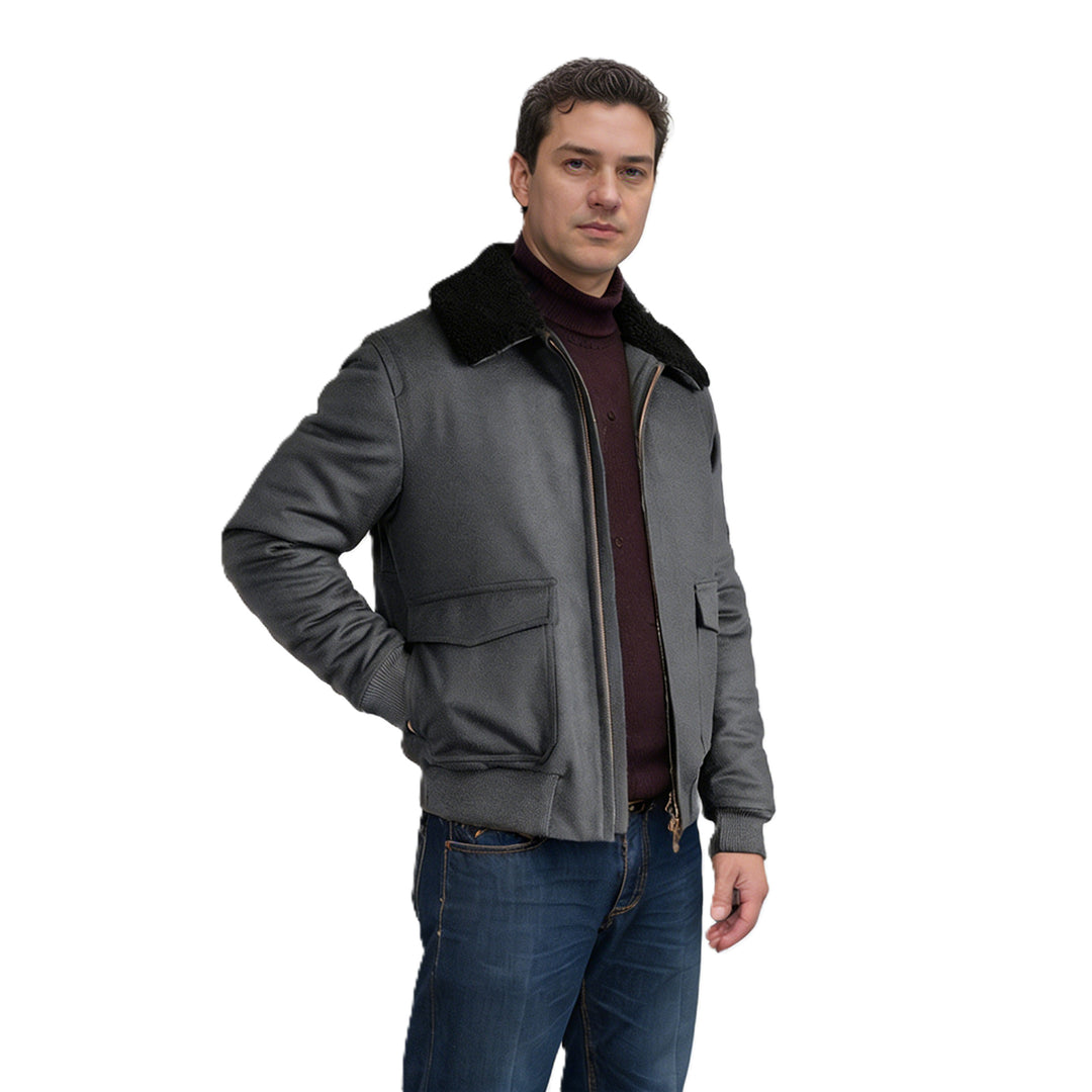 Herren Kurze Bomberjacke mit Teddykragen, Cargo-Pattentaschen und Reißverschluss Shop Nory