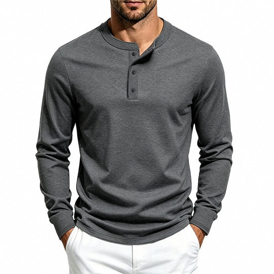 Herren Slim-Fit Henley-Langarmshirt aus Baumwoll-Jersey mit Knopfleiste Shop Nory