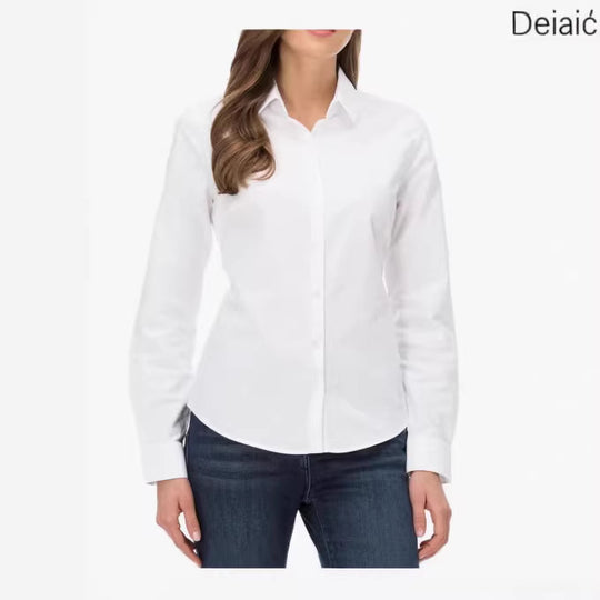Damen Taillierte Baumwoll-Popeline-Bluse mit Kentkragen und verdeckter Knopfleiste Shop Nory