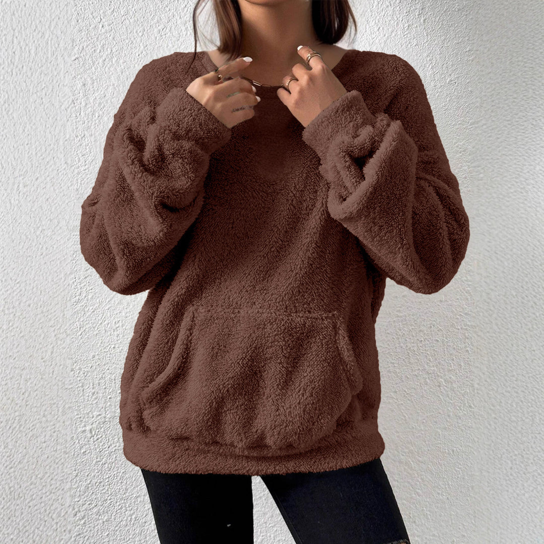 Damen Kuscheliger Teddy-Fleece-Pullover mit Kängurutasche Shop Nory