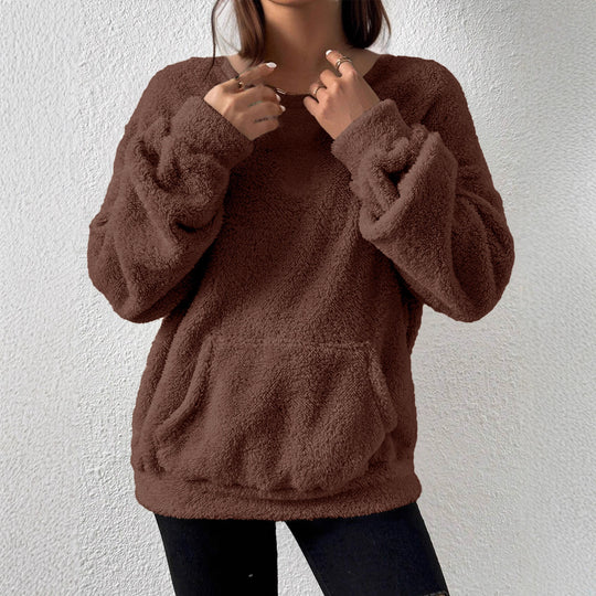 Damen Kuscheliger Teddy-Fleece-Pullover mit Kängurutasche Shop Nory