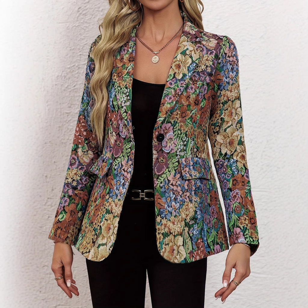 Damen Blazerjacke mit floralem Muster und eleganten Details