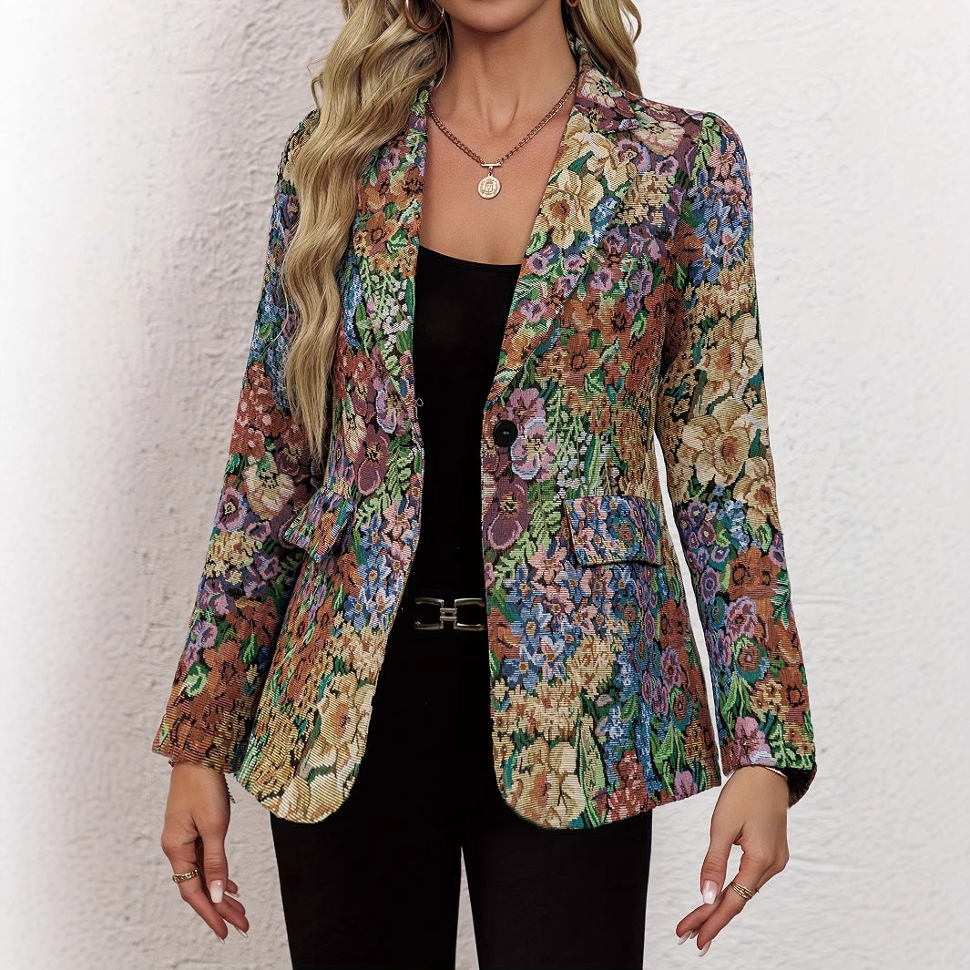 Damen Blazerjacke mit floralem Muster und eleganten Details