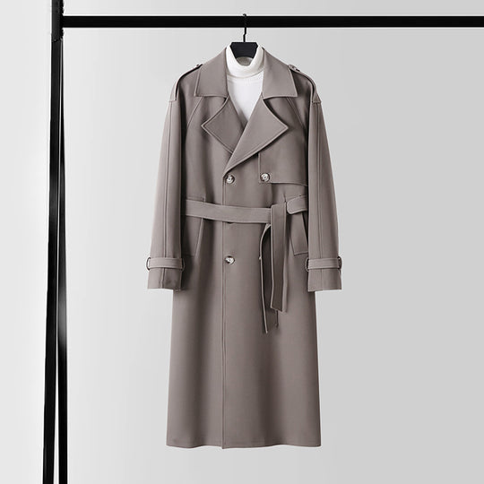 Damen Eleganter Maxi-Trenchcoat aus Wollmischung mit weitem Schalkragen und Bindegürtel Shop Nory