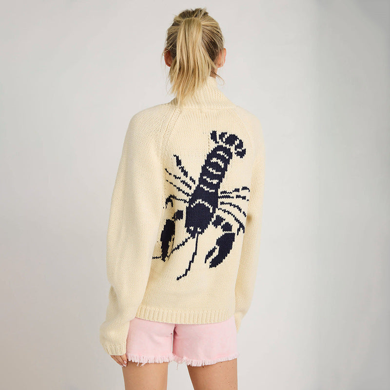 Damen Grobstrick Rollkragenpullover mit Hummer-Intarsie und lässiger Oversize-Passform Shop Nory