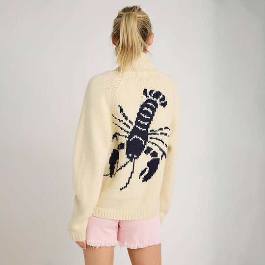 Damen Grobstrick Rollkragenpullover mit Hummer-Intarsie und lässiger Oversize-Passform Shop Nory